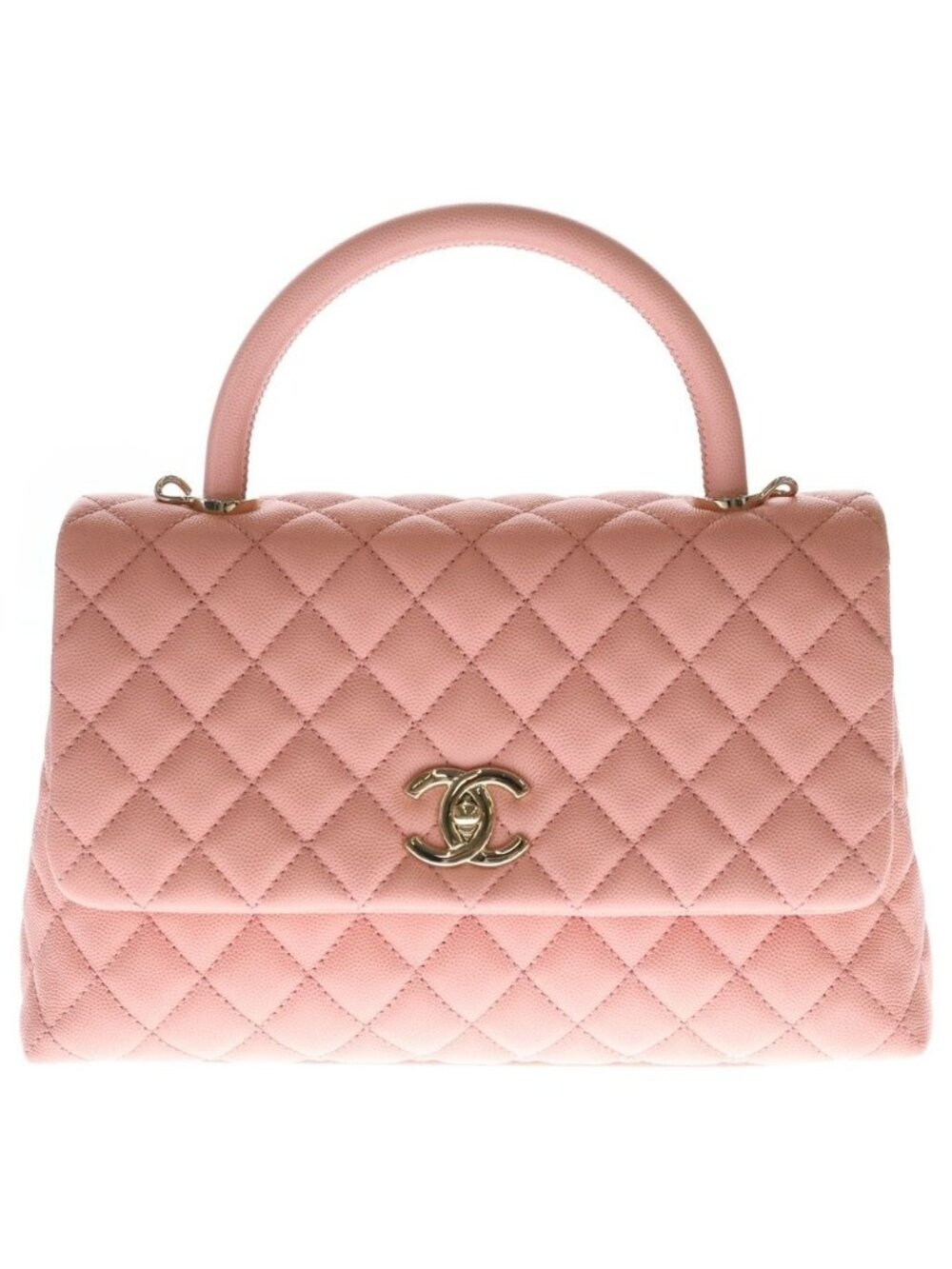 Chanel Quilted Top Handle 2-Way Shoulder Bag Salmon Pink Caviar Leather Gold